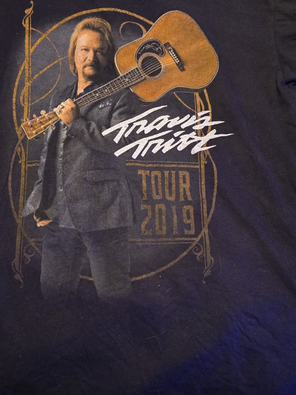 Next Level Apparel Black Travis TrittGraphic Tee with Gold & White Guitar Design